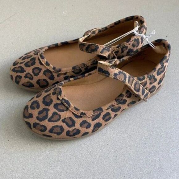 NWT Old Navy Girl's Faux-Suede Mary-Jane Leopard Brown/Black Flats, Size 8 - Picture 4 of 6